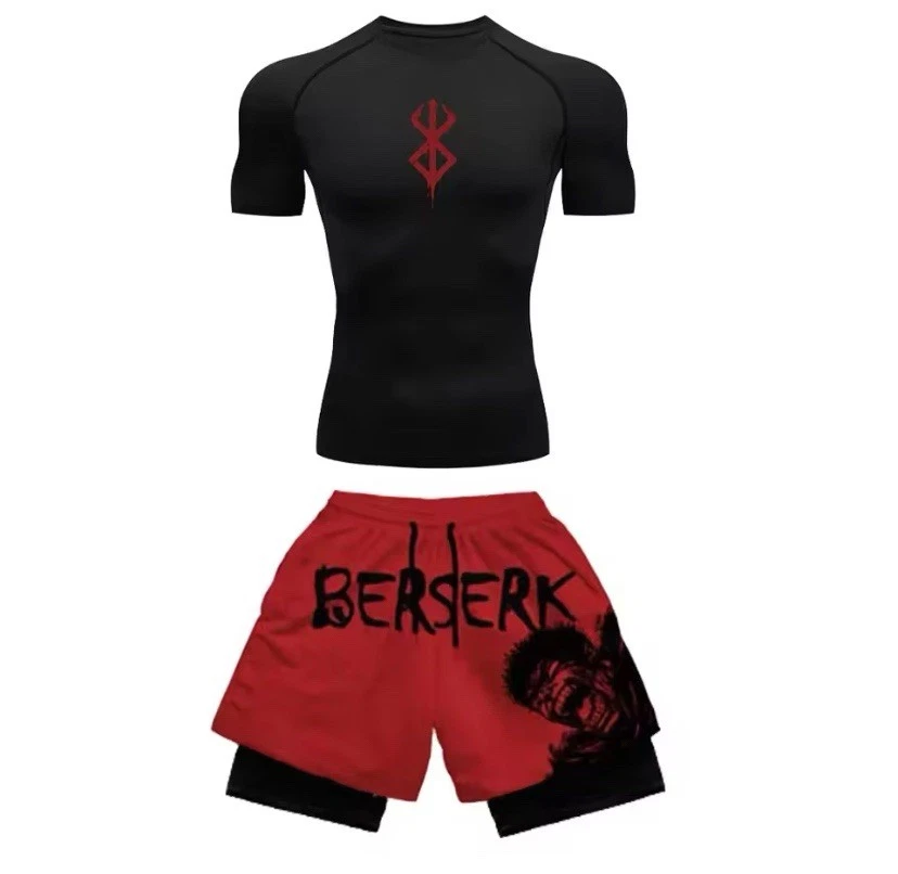 Berserk Anime Men's Compression Set short Sleeve Gym Top+Workout Shorts - Image 4 of 4