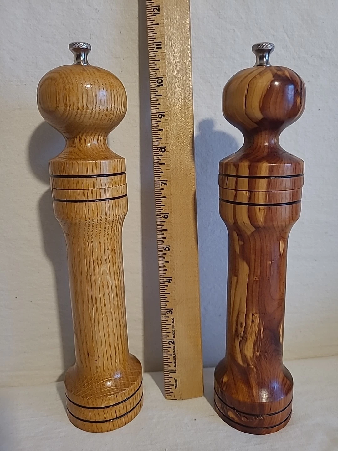 Wooden Mill Set Oak Salt Olive Wood Pepper Stainless Adjust Grinder Handmade MCM