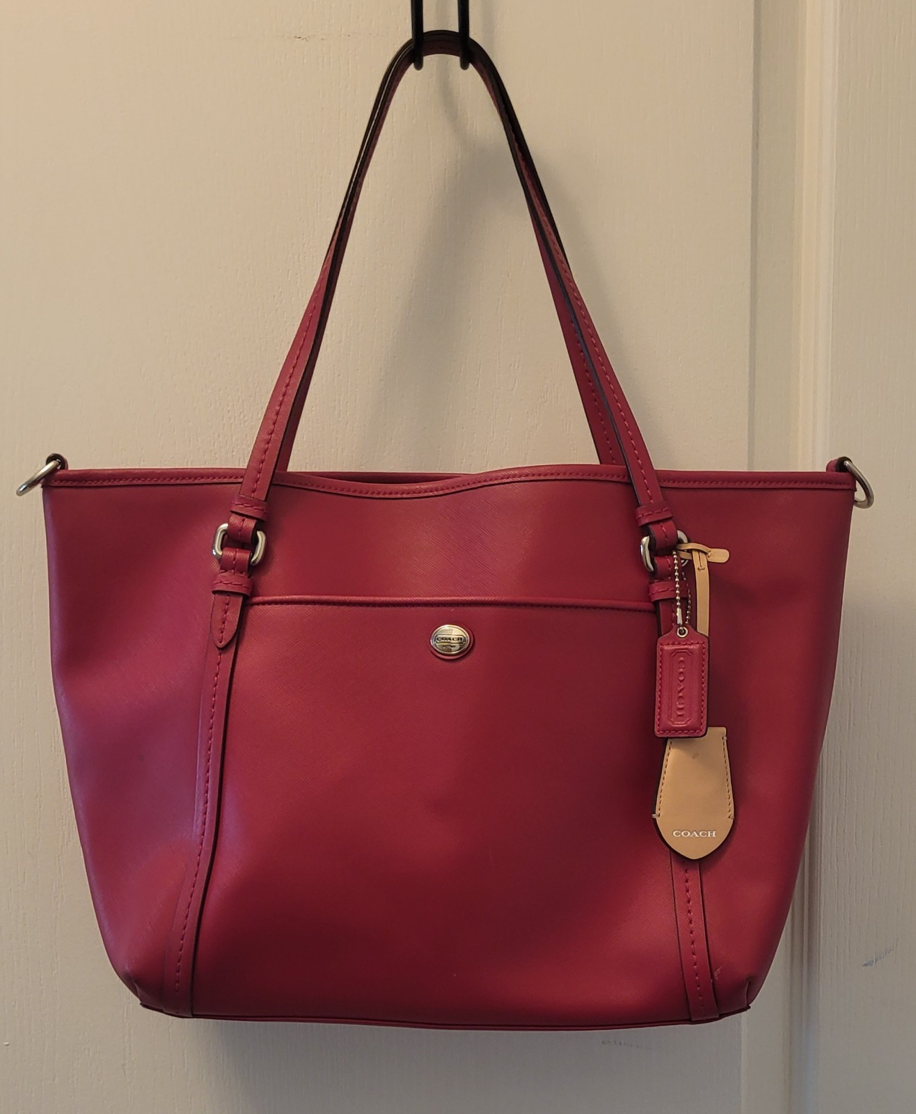 Coach Peyton 25667 Red Leather Pocket Tote Shoulder Bag Purse Handbag