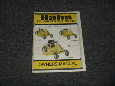 Hahn LTD-500 Tractor Riders Mower 26 30 36 In Owner Operator Maintenance Manual