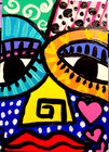ACEO ORIGINAL ABSTRACT FACE Acrylic & GOUACHE PAINTING NEW   — photo 1