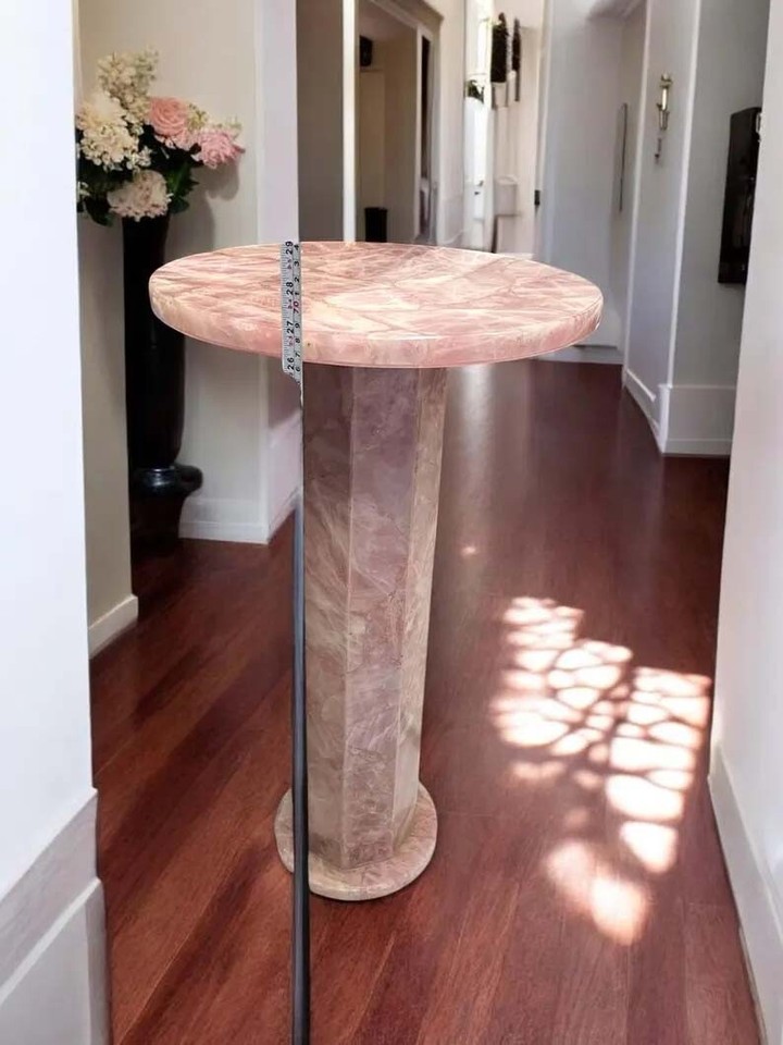 Rose Quartz Coffee Table Pink Gemstone with Stand Crystal Garden