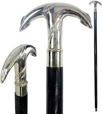 Silver Antique Brass Anchor Head Handle Vintage Black Wooden Walking Stick Canes