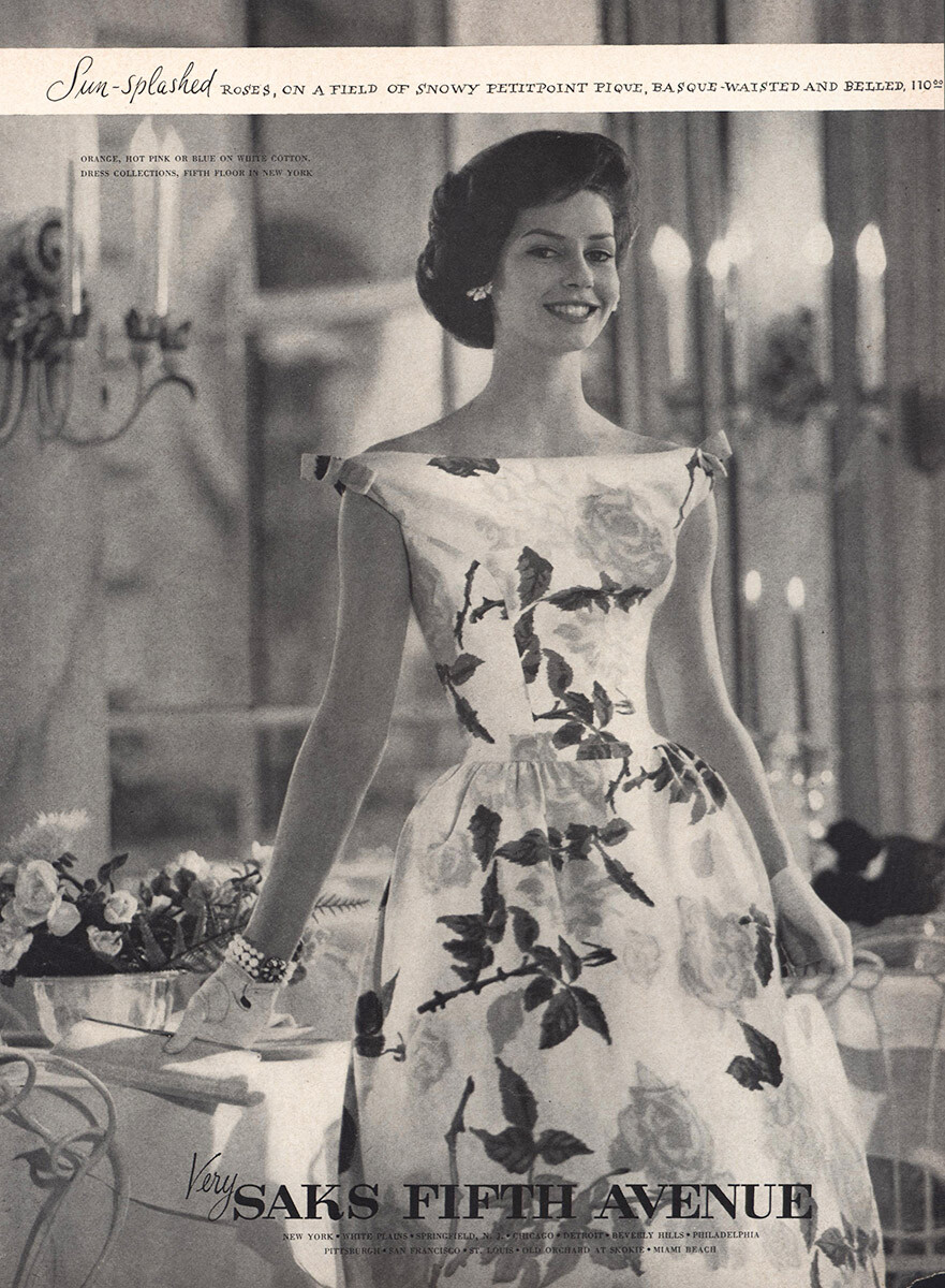 1960 Saks Fifth Avenue: Sun Splashed Roses Dress Vintage Print Ad | eBay