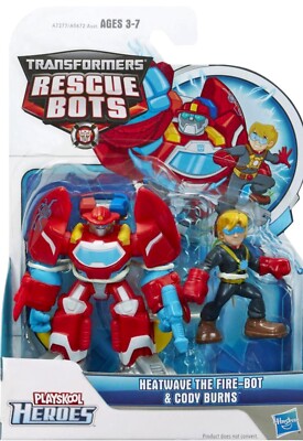 Playskool Heroes Transformer Bots Heatwave Fire-Bot & Cody Burns Figure NIB