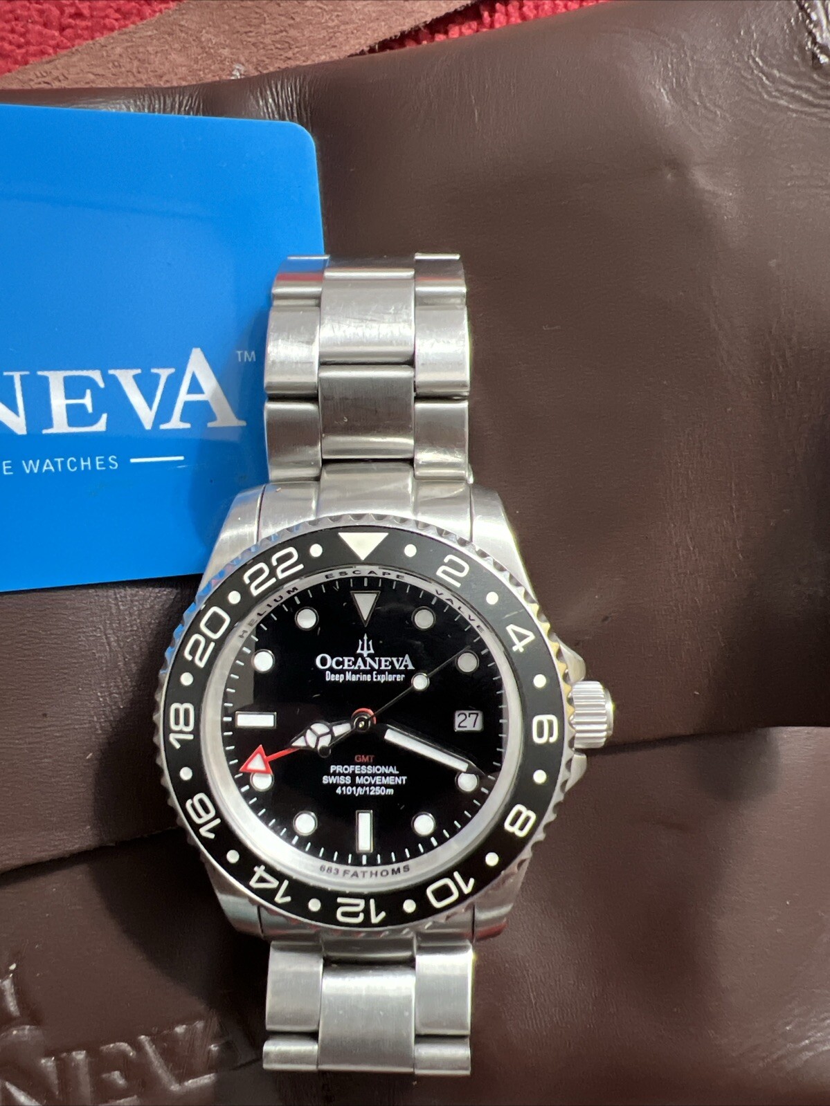 Oceaneva Men's Deep Marine Explorer GMT Watch 1250M Pro Diver SWISS MOVEMENT