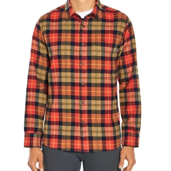 Eddie Bauer Mens Flannel Shirt XL Orange Bittersweet Harvest Plaid Button Up NWT