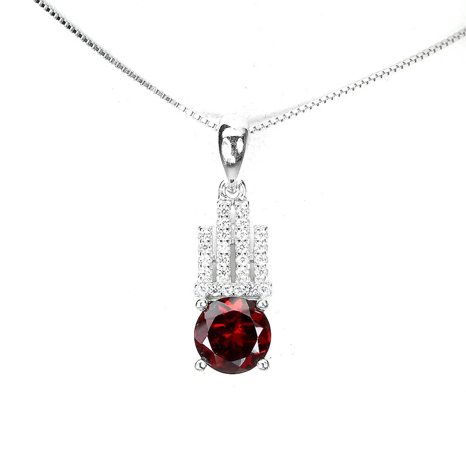 925 Argento Sterling Rotondo Mozambico 7mm Finto Zirconia Cubica Collana 1 - Immagine 2 di 4