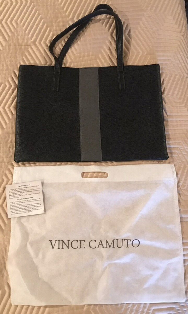 FABFITFUN Vince Camuto Luck Tote Dustbag NEW $128 Black Gray- Vegan  Leather