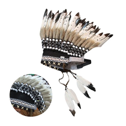 Feder Kopfschmuck Stirnband, verstellbare Kopfbedeckung, Häuptling Indianer Hut - Bild 7 von 13