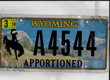 WYOMING 2018 license plate A4544 ***APPORTINE...
