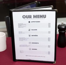 10 PACK 8 1/2" x 11" Black Vinyl Three Page Pocket Clear Restaurant Menu Cover 3