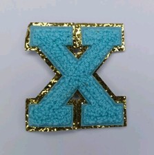 Iron On Patch Letter X Light Blue  Gold 3" x 3" New