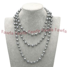 8-10mm Round Silver Shell Pearl Silver Crystal Beaded Jewelry Necklace No Clasp