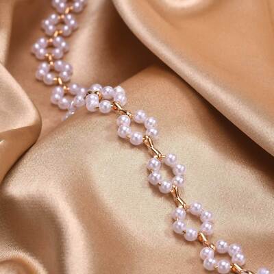 Dmaiy Pearl Flowers Choker Necklace - Adjustable Boho Vintage Chain With Pearl Charms For Wedding, Party, Prom
