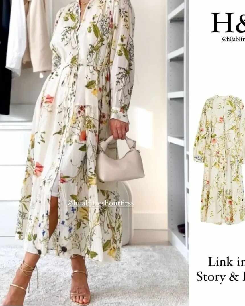 H&M 2024 Cream Ivory Floral Oversized Crinkle Midi Maxi Dress Size L 16 18  20 22 | eBay