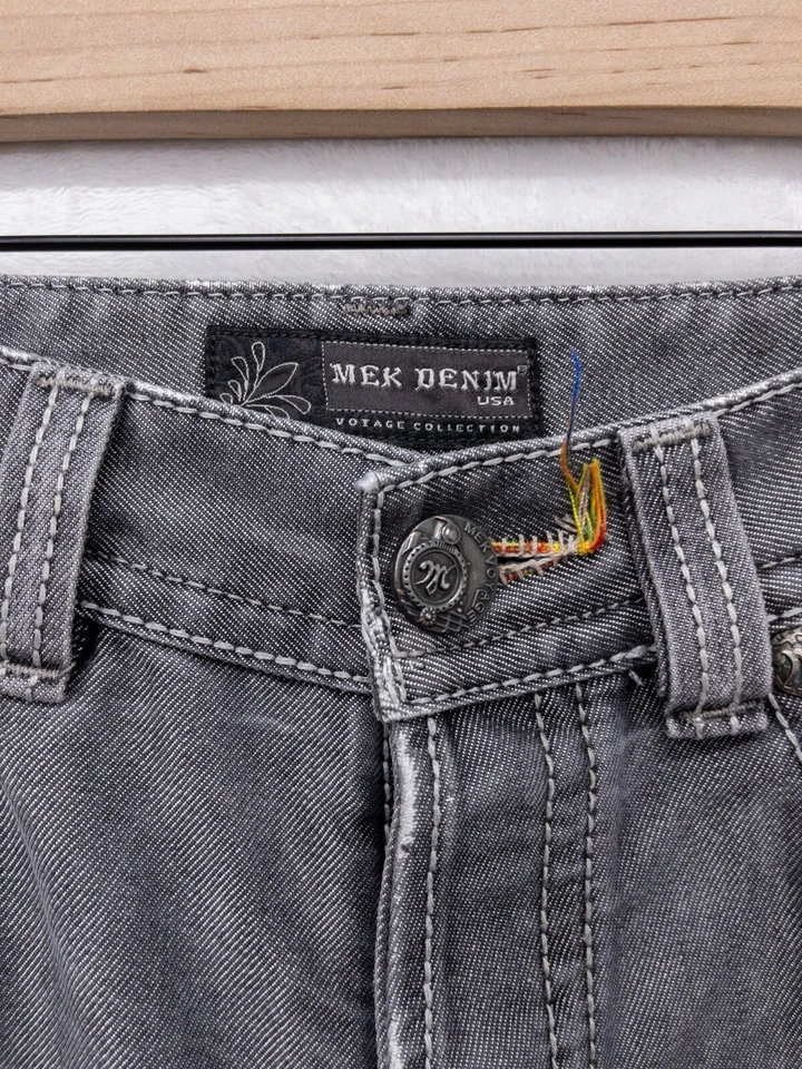 Pantalones de mezclilla rectos para hombre Mek 34x34 botones mosca desgastados negros Foto 2 de 4