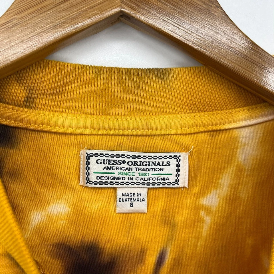 Guess Originals T-Shirt Men's S Yellow Tie-Dye Crew Neck Logo Double Sided Y2K - Image 4 of 4