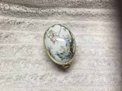 Andrea by Sadek Egg Shape Trinket Box Cameo Victorian Painted Porcelain Vintage