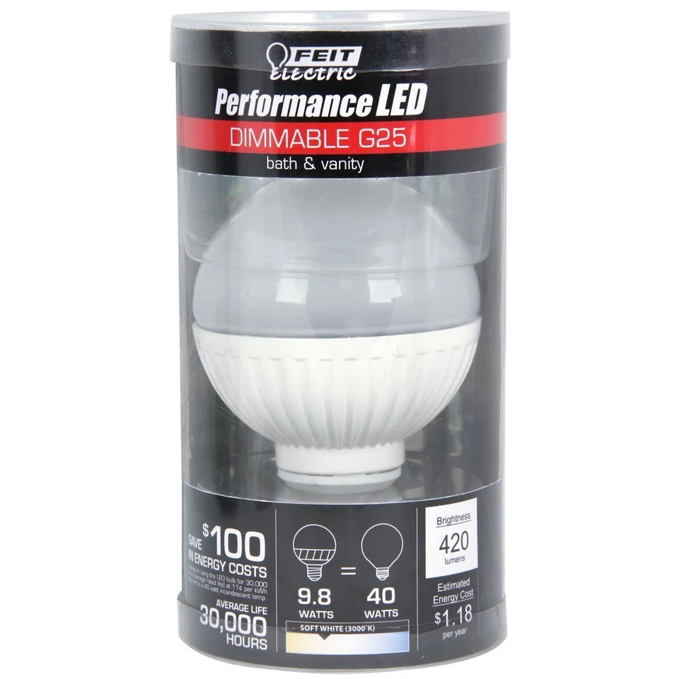 Feit Dimmable Performance LED 10W/40W 120V G25 Mini-Globe Soft White G25/DM/LED - Image 2 of 3