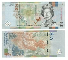 2019 Bahamas Banknote P76 a 1/2 dollar QEII UNC Lizard