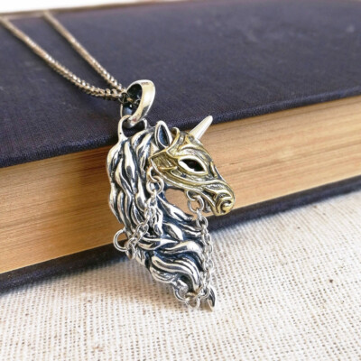 925 Sterling Silver Detailed Unicorn Dark Pink Pendant CZ Eye Brass Mask Unique