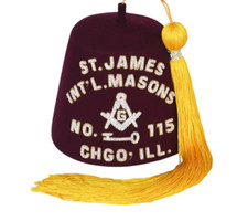 International Masons Fez Hat - White with Sparkling Rhinestones Masonic Regalia