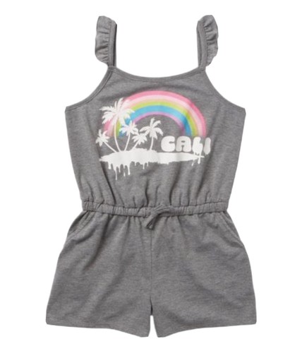 Justice Girls Romper Gray Size 10 Sleeveless Elastic Waist Pockets Graphic