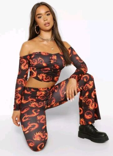 Boohoo Multicolour Yin Yang Dragon Flame Crop Top. Sz 8. New. Last One. PU1 - Picture 2 of 4
