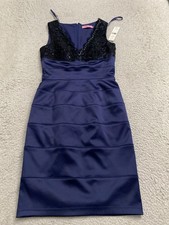 Eliza J Women Bead Sleeveless V-Neck 1/2 Zip Lined Knee Sheath Dress Blue Size 4