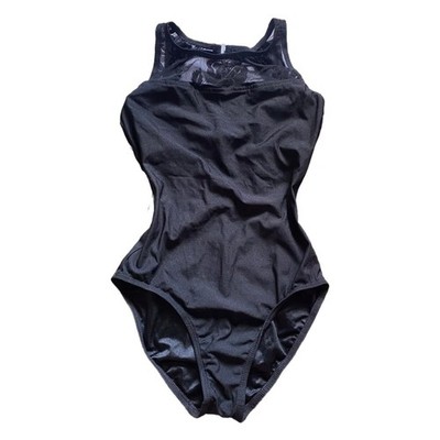 Y2K VTG Beach Native Black One-Piece Swimsuit w/ Floral Mesh Neckline - XS/S