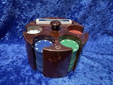 Bakelite MCM Marble Brown Swirl Poker Chip Caddy Set.4 Suits Stamped On Chips