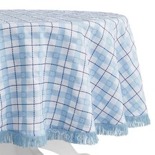 Daisy Woven Fabric Tablecloth, Blue, 70" Round