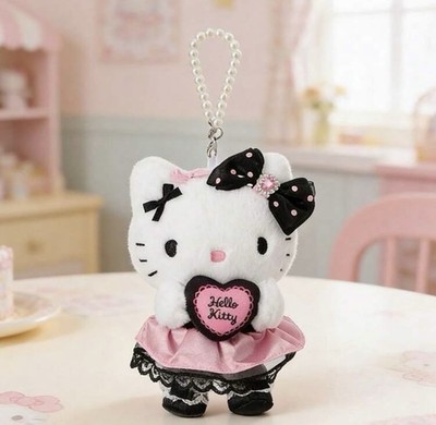 NEW EXCLUSIVE Sanrio Hello Kitty Pink Black y2k Kawaii Plush Doll- Heart Pearls