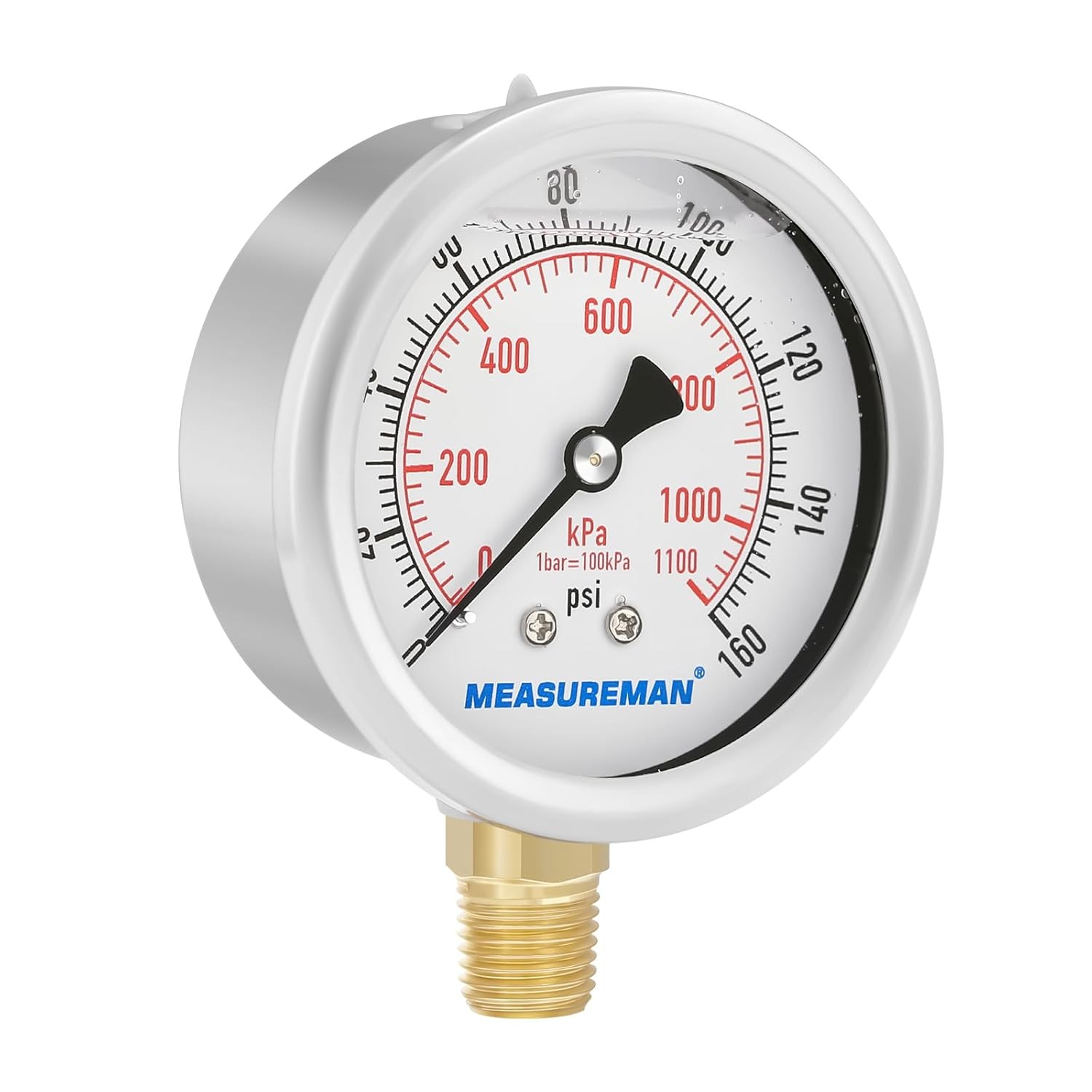 MEASUREMAN 2-1/2inch Dial Size, Oil Filled Pressure Gauge, 0-160 psi 