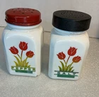 Vintage Fire King “Tulip” Milk Glass White Salt and Pepper Shakers READ