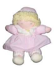 VTG Eden Pink Soft Terry Baby Doll Girl Doll Eyelet Gingham Bonnet Hat Bow Lovey