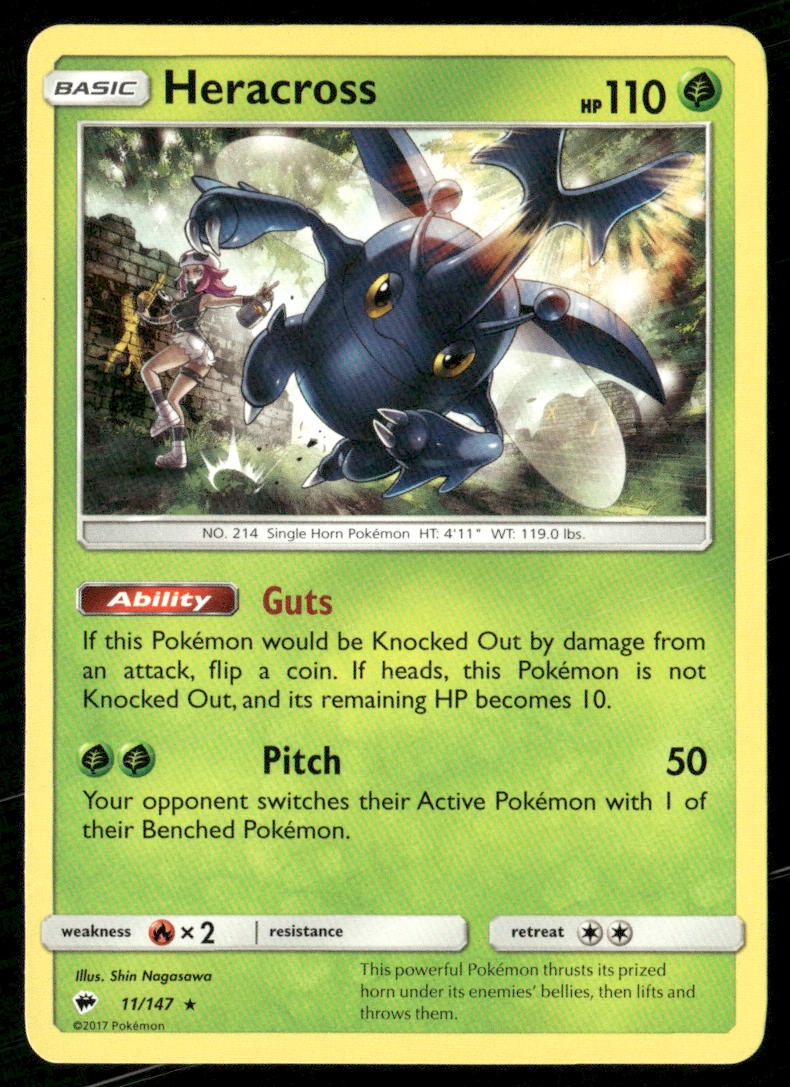 Heracross 11/147 Rare Burning Shadows Pokemon Moderately Played