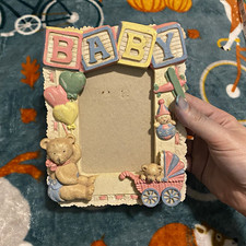 Vintage 3D Teddy Bear Nursery Baby Blocks Pastel Picture Photo Frame