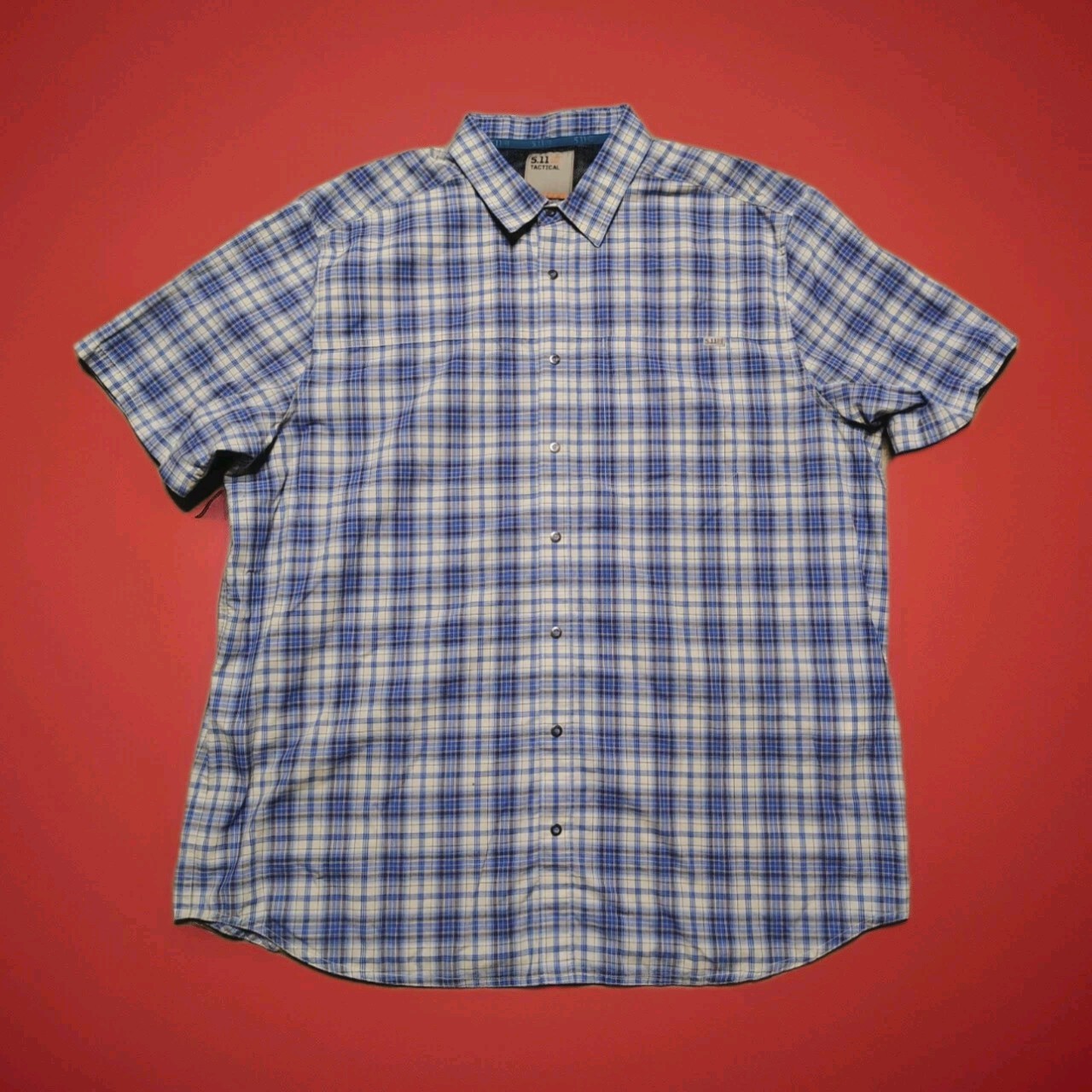 5.11 Tactical Shirt Mens XL Blue Hunter Plaid Snap Button Short Sleeve