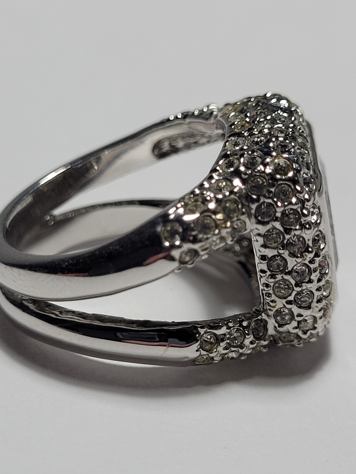Silvertone Double Band Ring Clear Square Rhinesto… - image 8
