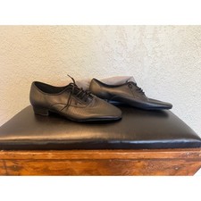 Black Leather Ballroom Dance Shoes Lace Up Perforated Split Sole Mens 7.5