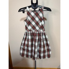 Polo Ralph Lauren Girls Red Green Plaid Holiday Dress Size 10 Sleeveless Taffeta