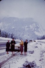 1960 Women Classic Car Snowy Road Scene Slide CO-G