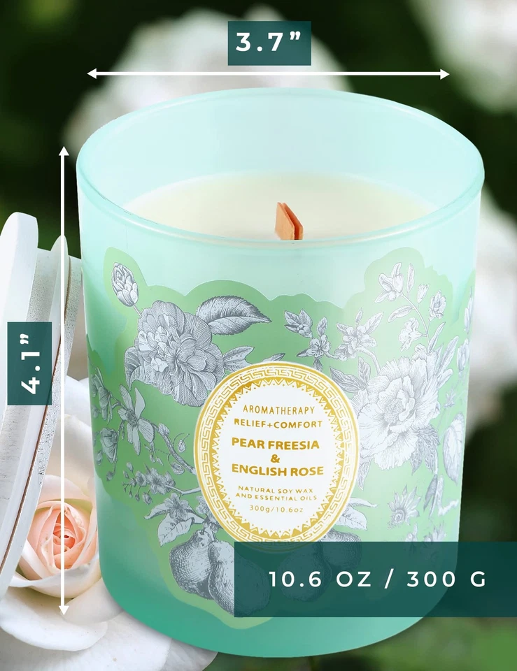 Pear Freesia & English Rose Wood Wick Soy Scented Candle | Aromatherapy Stres... - Image 4 of 4
