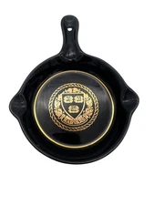 Vintage W.C. Bunting Co Harvard Veritas Black & Gold Ceramic Ashtray 4.5" × 6"