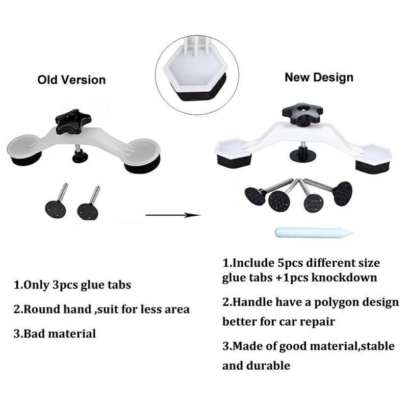 Herramienta de reparación de abolladuras sin pintura para carrocería de automóvil extractor de pegamento de puente y 5 pestañas de pegamento + Foto 4 de 4