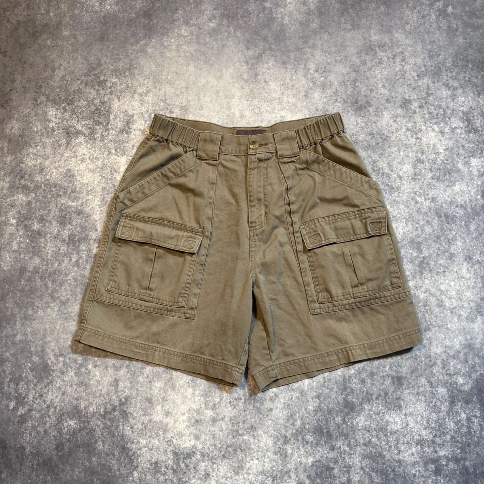 Croft & Barrow Mens Cargo Shorts 32 Green Cotton Elastic Waist Hiking Outdoor