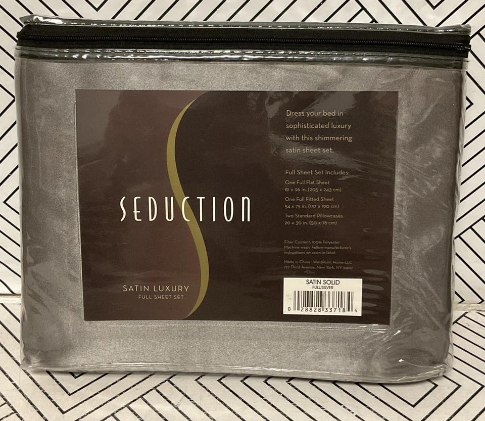 🥥 Juego de sábanas completas de plata satinada de seducción poliéster satinado brillante lujo🆕 Foto 2 de 3