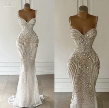 Luxury Mermaid Wedding Dresses Sweetheart Pearls Beaded Backless Bridal Gowns
